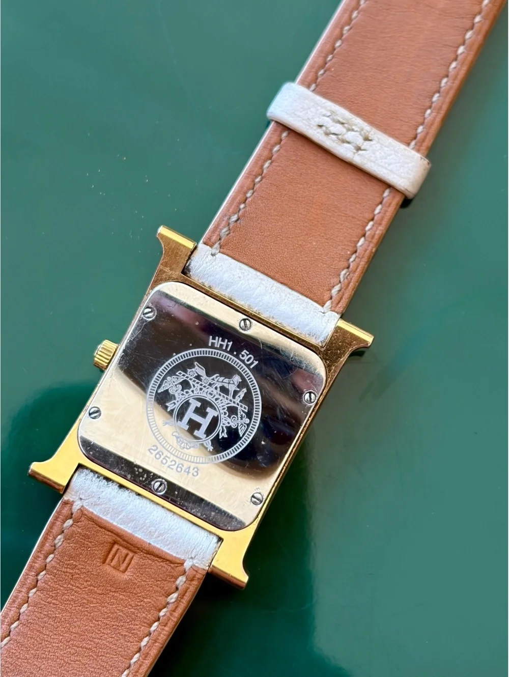 Hermès Heure H HH1.501 Gold Plated Watch White Leather Strap